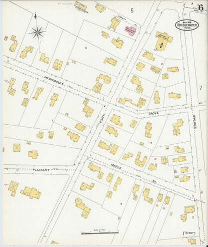 Sanborn Fire Insurance Map from Bridgewater, Plymouth County, Massachusetts (1906), Sheet #0006 - Historic Sanborn Fire Insurance Map Print, vintage old map wall art, antique decor, genealogy gift, Massachusetts Massachusetts map