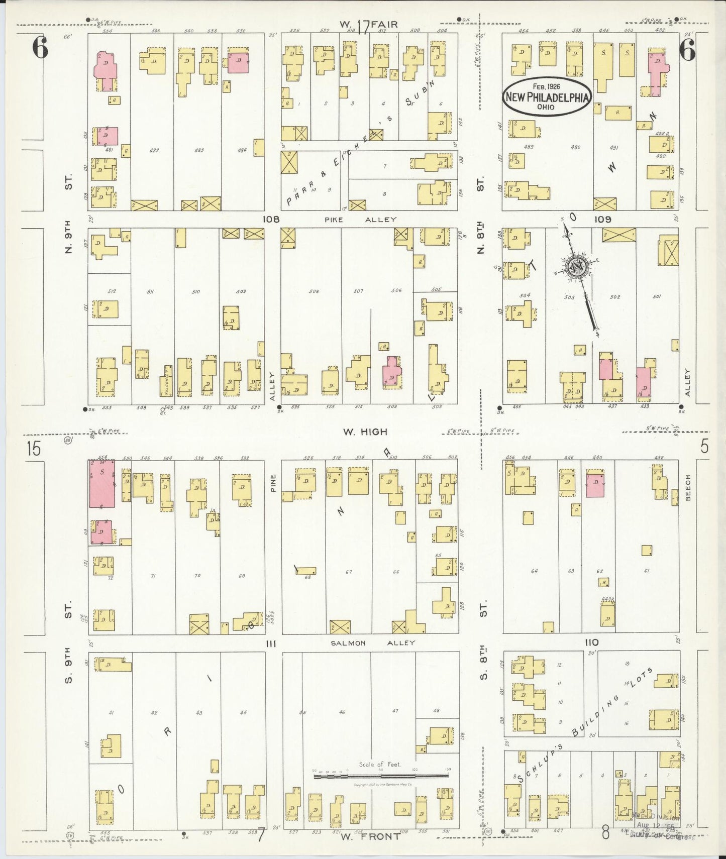Sanborn Fire Insurance Map from New Philadelphia, Tuscarawas County, Ohio (1926), Sheet #0006 - Historic Sanborn Fire Insurance Map Print, vintage old map wall art, antique decor, genealogy gift, Ohio Ohio map