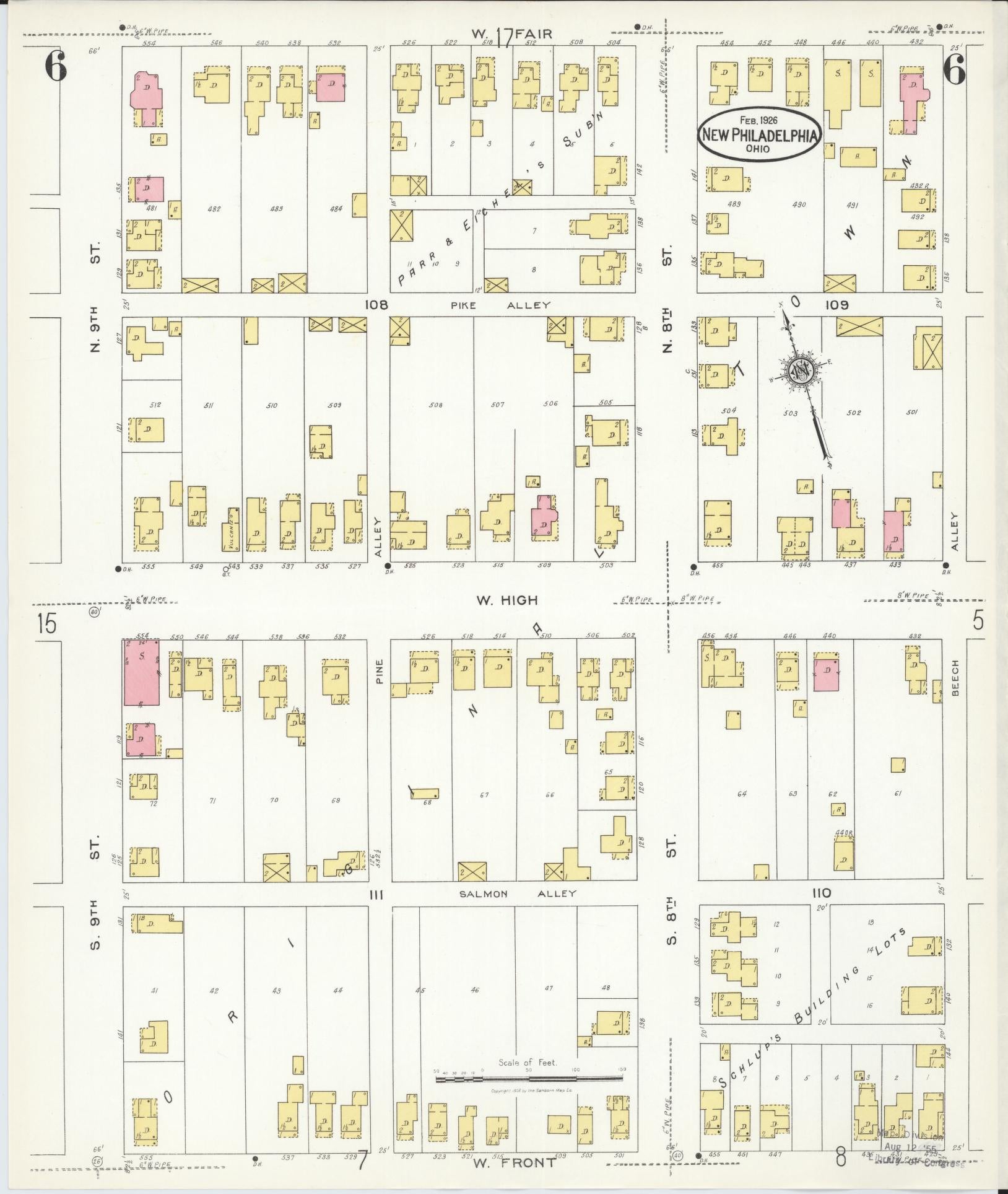 Sanborn Fire Insurance Map from New Philadelphia, Tuscarawas County, Ohio (1926), Sheet #0006 - Historic Sanborn Fire Insurance Map Print, vintage old map wall art, antique decor, genealogy gift, Ohio Ohio map
