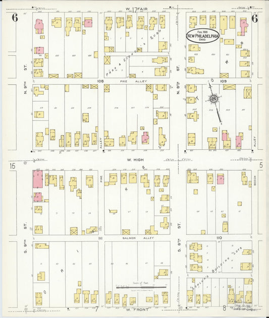 Sanborn Fire Insurance Map from New Philadelphia, Tuscarawas County, Ohio (1926), Sheet #0006 - Historic Sanborn Fire Insurance Map Print, vintage old map wall art, antique decor, genealogy gift, Ohio Ohio map