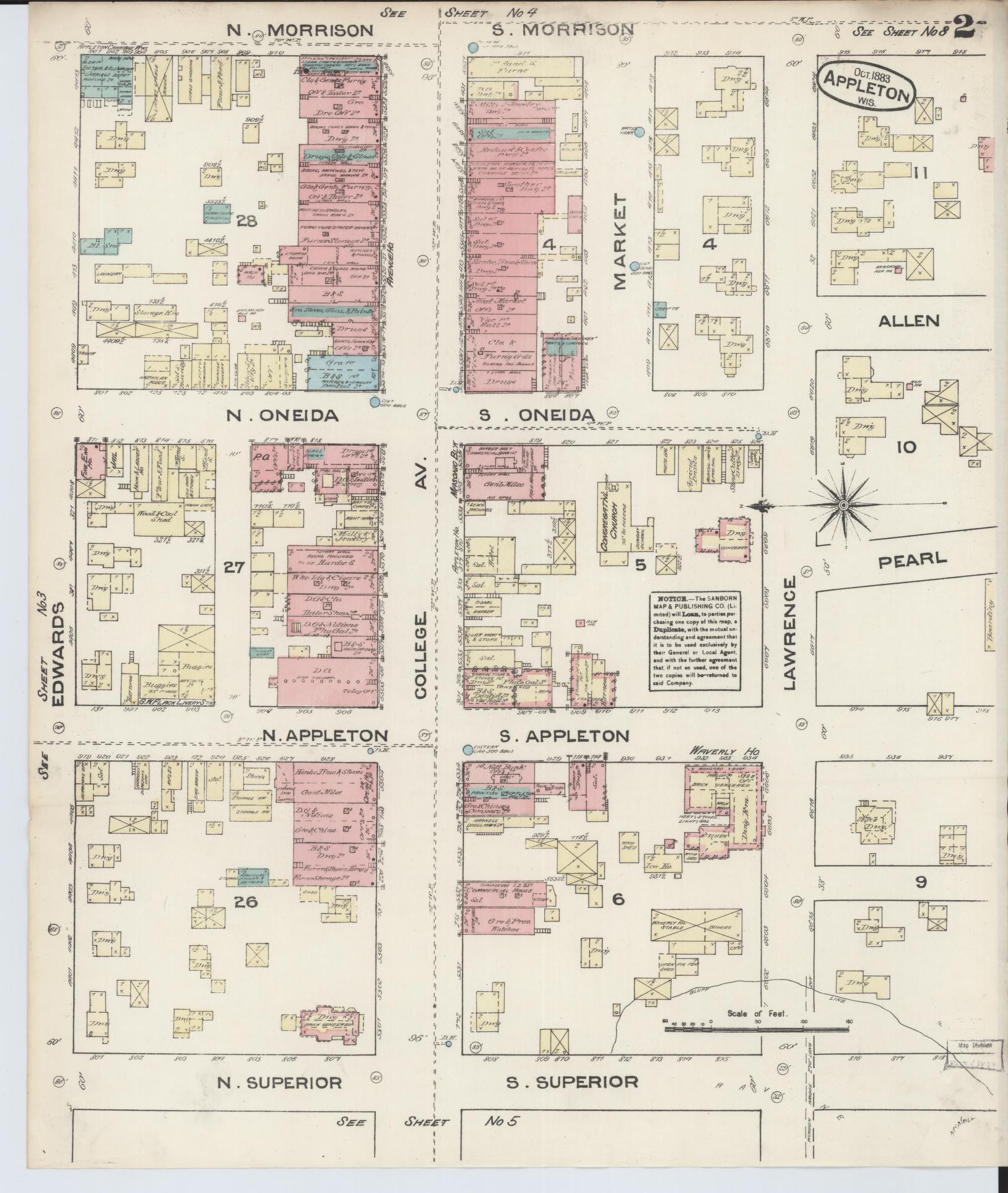 Sanborn Fire Insurance Map from Appleton, Outagamie County, Wisconsin (1883), Sheet #0002 - Historic Sanborn Fire Insurance Map Print, vintage old map wall art, antique decor, genealogy gift, Wisconsin Wisconsin map