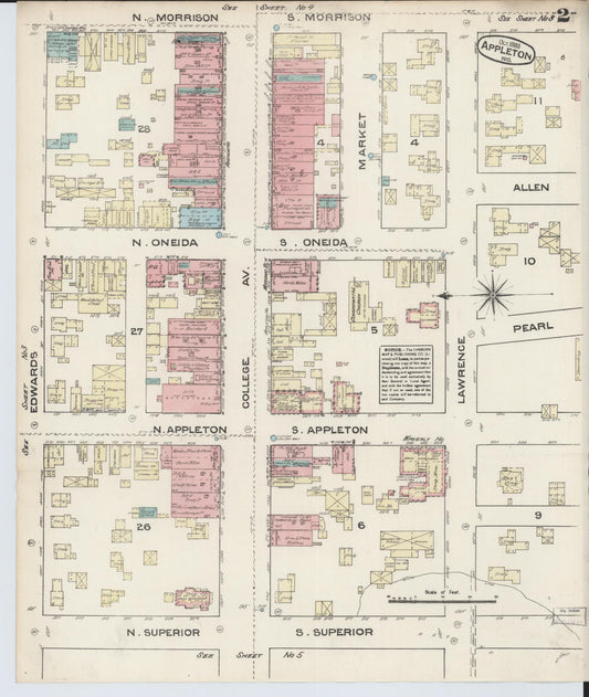 Sanborn Fire Insurance Map from Appleton, Outagamie County, Wisconsin (1883), Sheet #0002 - Historic Sanborn Fire Insurance Map Print, vintage old map wall art, antique decor, genealogy gift, Wisconsin Wisconsin map