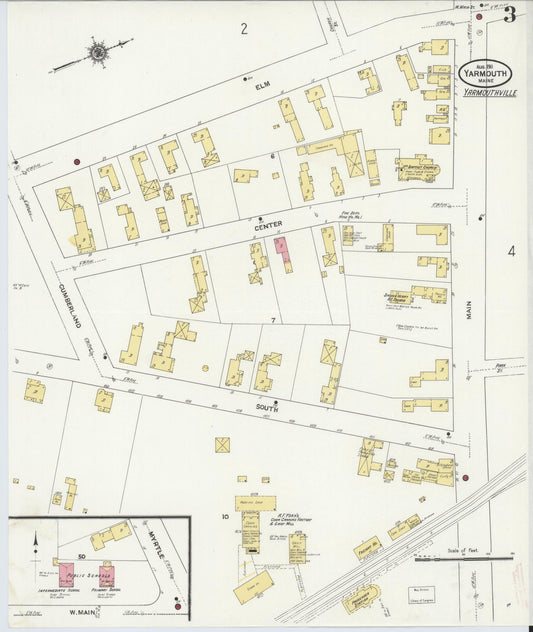 Sanborn Fire Insurance Map from Yarmouth, Cumberland County, Maine (1911), Sheet #0003 - Historic Sanborn Fire Insurance Map Print, vintage old map wall art, antique decor, genealogy gift, Maine Maine map