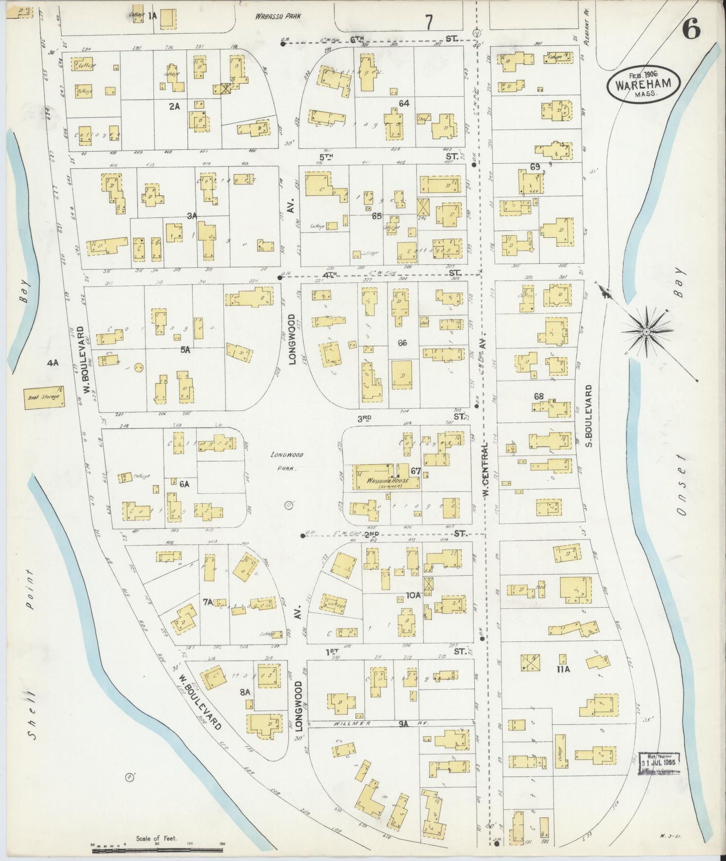 Sanborn Fire Insurance Map from Wareham, Plymouth County, Massachusetts (1906), Sheet #0006 - Complete Map Set gallery image, historic Sanborn map, vintage wall art, Massachusetts Massachusetts