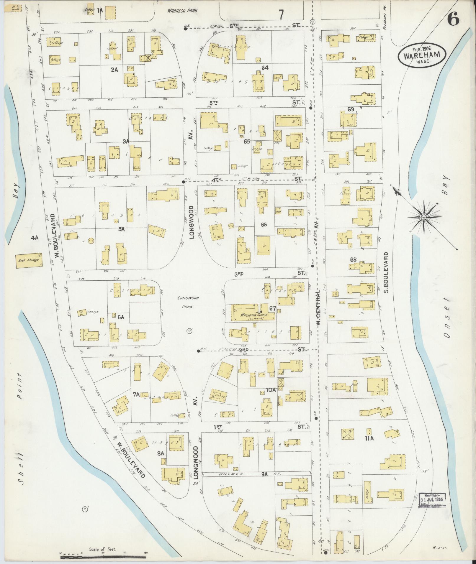 Sanborn Fire Insurance Map from Wareham, Plymouth County, Massachusetts (1906), Sheet #0006 - Complete Map Set gallery image, historic Sanborn map, vintage wall art, Massachusetts Massachusetts