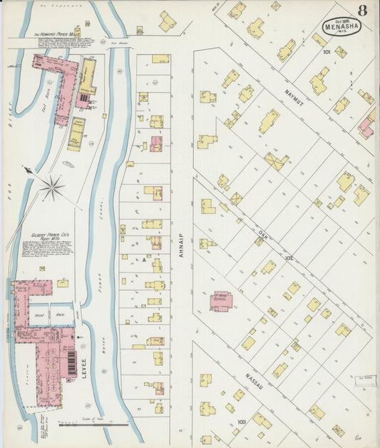 Sanborn Fire Insurance Map from Menasha, Winnebago County, Wisconsin (1895), Sheet #0008 - Historic Sanborn Fire Insurance Map Print, vintage old map wall art, antique decor, genealogy gift, Wisconsin Wisconsin map