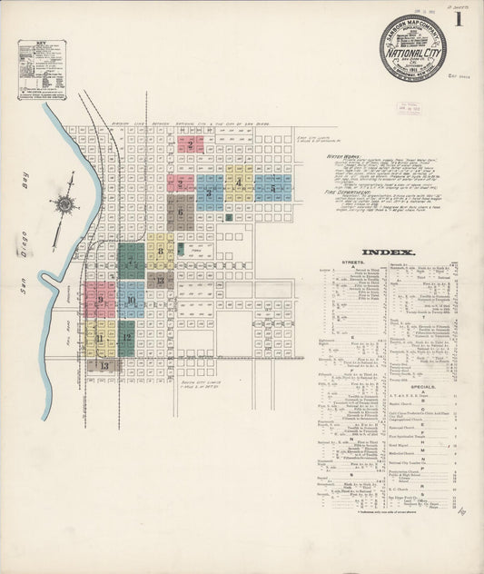 Sanborn Fire Insurance Map from National City, San Diego County, California (1911), Sheet #0001 - Historic Sanborn Fire Insurance Map Print, vintage old map wall art, antique decor, genealogy gift, California California map