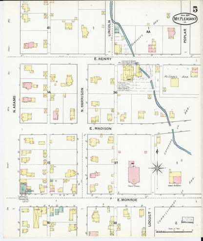 Sanborn Fire Insurance Map from Mount Pleasant, Henry County, Iowa (1892), Sheet #0005 - Historic Sanborn Fire Insurance Map Print, vintage old map wall art