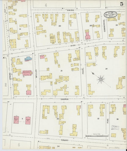 Sanborn Fire Insurance Map from Belfast, Waldo County, Maine (1895), Sheet #0005 - Complete Map Set gallery image, historic Sanborn map, vintage wall art, Maine Maine