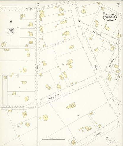Sanborn Fire Insurance Map from Ashland, Jackson County, Oregon (1898), Sheet #0003 - Complete Map Set gallery image, historic Sanborn map, vintage wall art, Oregon Oregon
