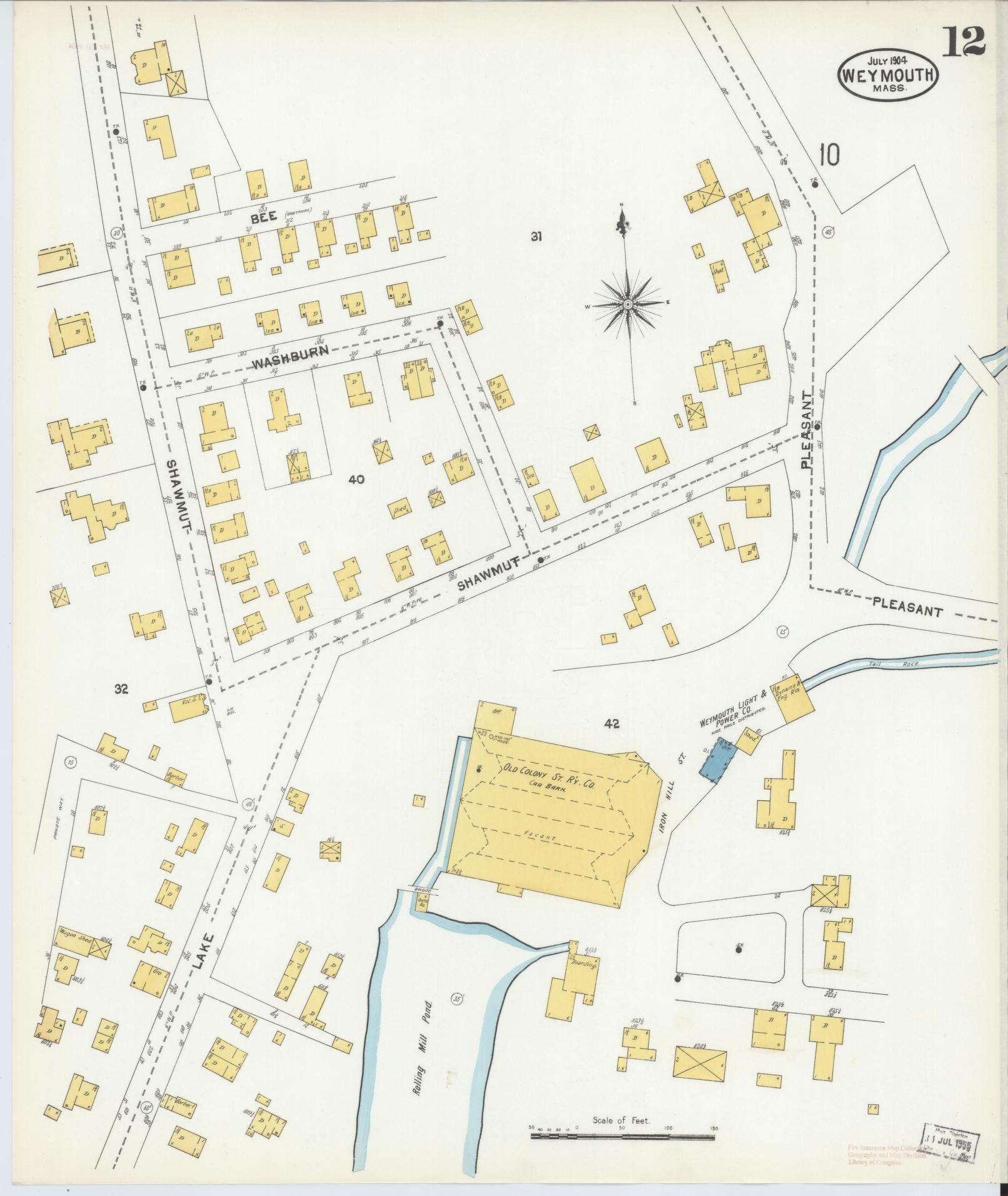 Sanborn Fire Insurance Map from Weymouth, Norfolk County, Massachusetts (1904), Sheet #0012 - Complete Map Set gallery image, historic Sanborn map, vintage wall art, Massachusetts Massachusetts