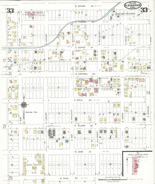 Sanborn Fire Insurance Map from Albuquerque, Bernalillo County, New Mexico (1924), Sheet #0033 - Historic Sanborn Fire Insurance Map Print, vintage old map wall art, antique decor, genealogy gift, New Mexico New Mexico map