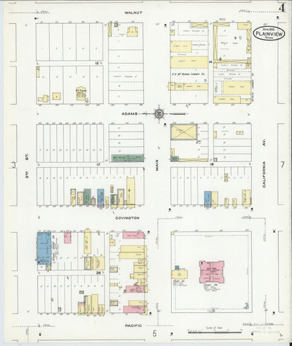 Sanborn Fire Insurance Map from Plainview, Hale County, Texas (1910), Sheet #0004 - Historic Sanborn Fire Insurance Map Print, vintage old map wall art, antique decor, genealogy gift, Texas Texas map