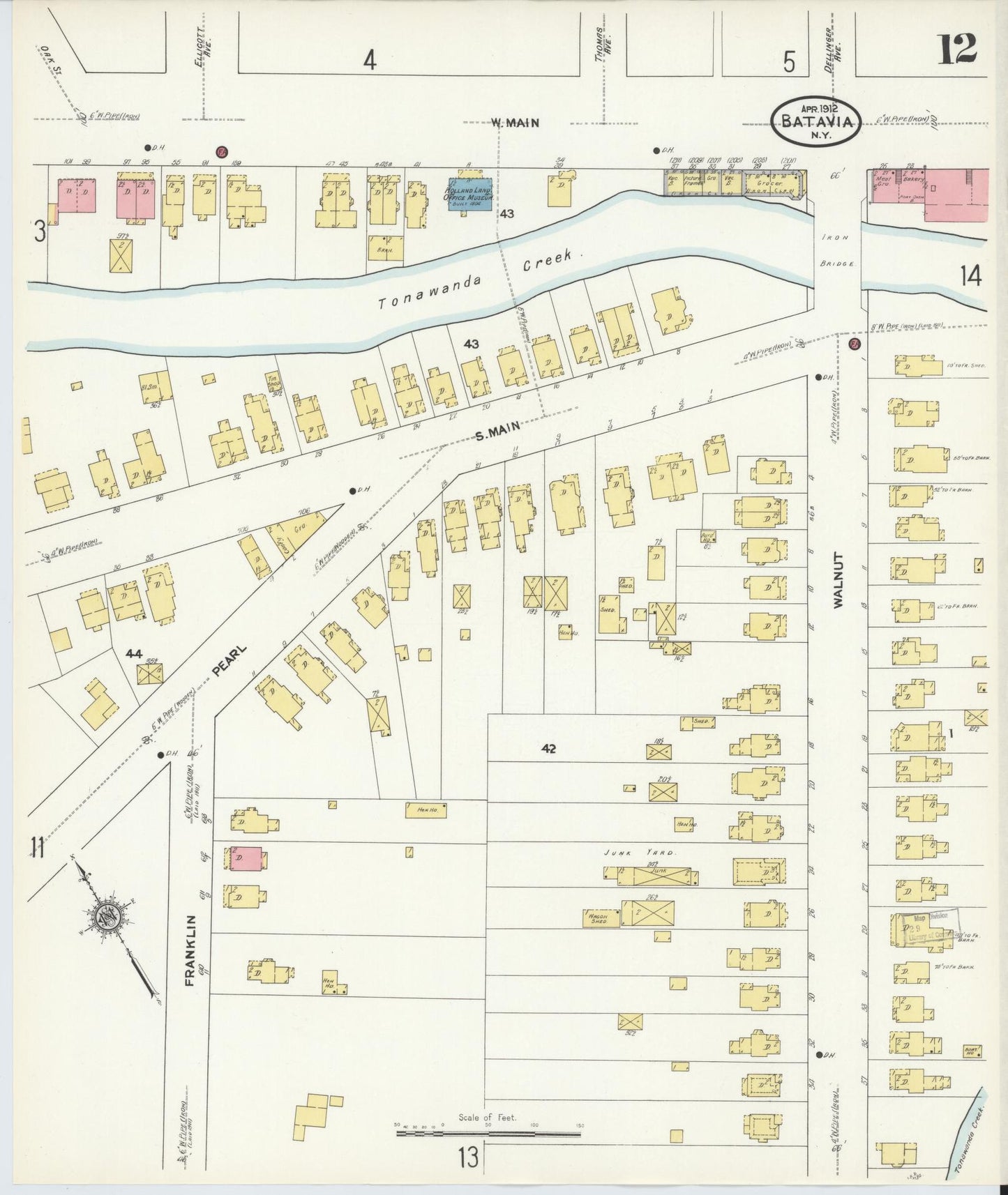 Sanborn Fire Insurance Map from Batavia, Genesee County, New York (1912), Sheet #0012 - Complete Map Set gallery image, historic Sanborn map, vintage wall art, New York New York