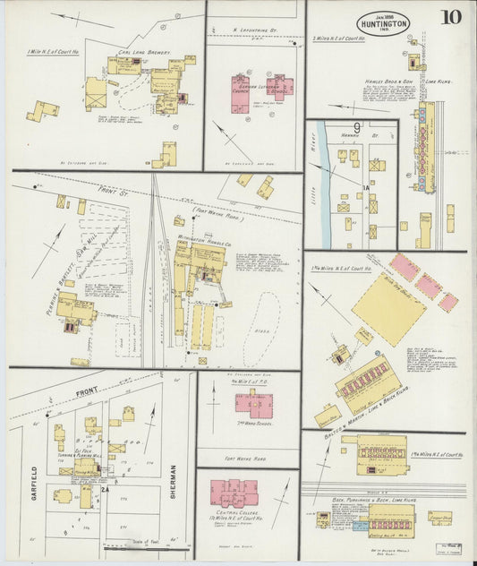 Sanborn Fire Insurance Map from Huntington, Huntington County, Indiana (1898), Sheet #0010 - Historic Sanborn Fire Insurance Map Print, vintage old map wall art, antique decor, genealogy gift, Indiana Indiana map