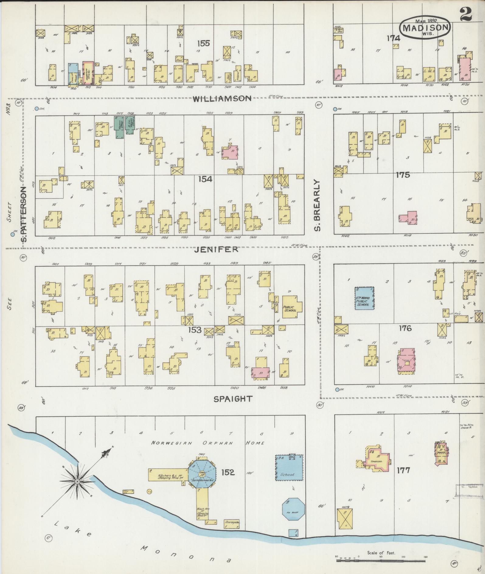 Sanborn Fire Insurance Map from Madison, Dane County, Wisconsin (1892), Sheet #0002 - Historic Sanborn Fire Insurance Map Print, vintage old map wall art, antique decor, genealogy gift, Wisconsin Wisconsin map