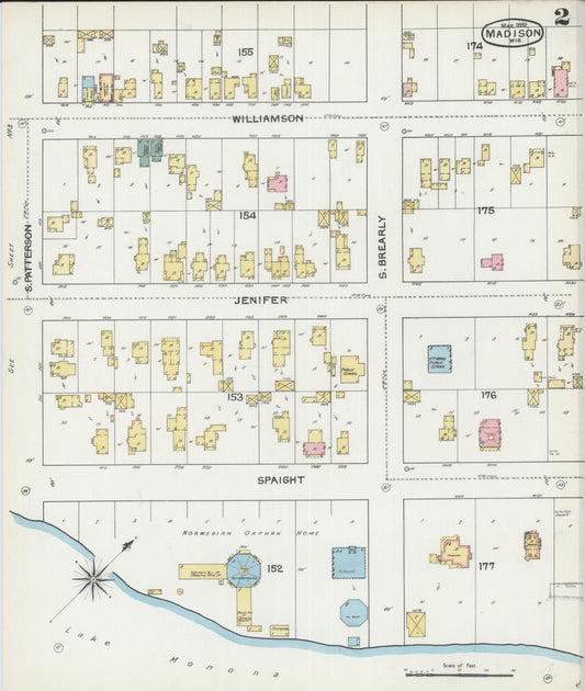 Sanborn Fire Insurance Map from Madison, Dane County, Wisconsin (1892), Sheet #0002 - Historic Sanborn Fire Insurance Map Print, vintage old map wall art, antique decor, genealogy gift, Wisconsin Wisconsin map
