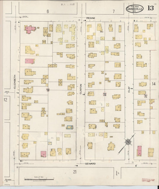 Sanborn Fire Insurance Map from Dansville, Livingston County, New York (1944), Sheet #0013 - Historic Sanborn Fire Insurance Map Print, vintage old map wall art, antique decor, genealogy gift, New York New York map