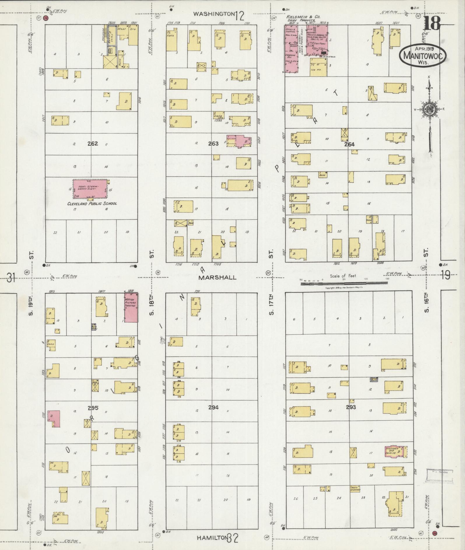 Sanborn Fire Insurance Map from Manitowoc, Manitowoc County, Wisconsin (1919), Sheet #0018 - Complete Map Set gallery image, historic Sanborn map, vintage wall art, Wisconsin Wisconsin