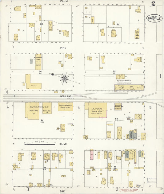 Sanborn Fire Insurance Map from Davis, Yolo County, California (1907), Sheet #0002 - Historic Sanborn Fire Insurance Map Print, vintage old map wall art, antique decor, genealogy gift, California California map