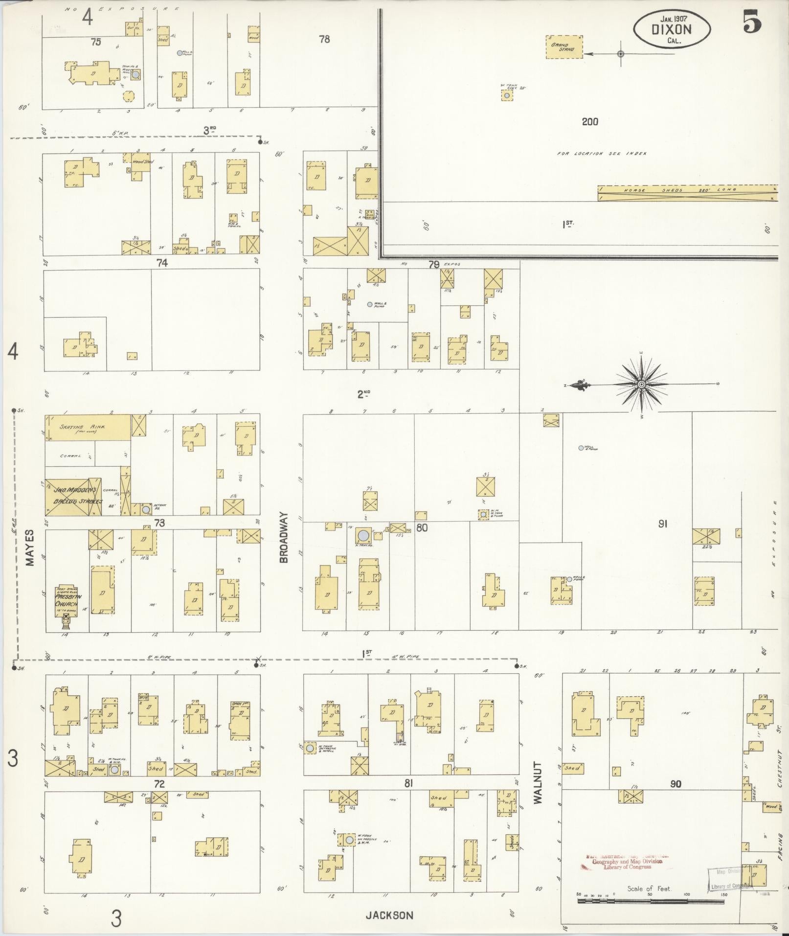 Sanborn Fire Insurance Map from Dixon, Solano County, California (1907), Sheet #0005 - Complete Map Set gallery image, historic Sanborn map, vintage wall art, California California