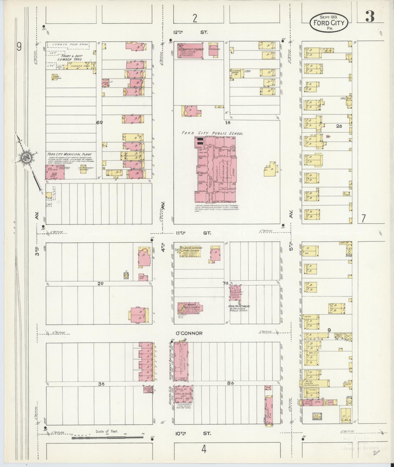 Sanborn Fire Insurance Map from Ford City, Armstrong County, Pennsylvania (1913), Sheet #0003 - Historic Sanborn Fire Insurance Map Print, vintage old map wall art, antique decor, genealogy gift, Pennsylvania Pennsylvania map