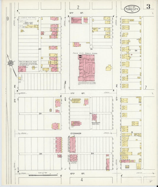 Sanborn Fire Insurance Map from Ford City, Armstrong County, Pennsylvania (1913), Sheet #0003 - Historic Sanborn Fire Insurance Map Print, vintage old map wall art, antique decor, genealogy gift, Pennsylvania Pennsylvania map