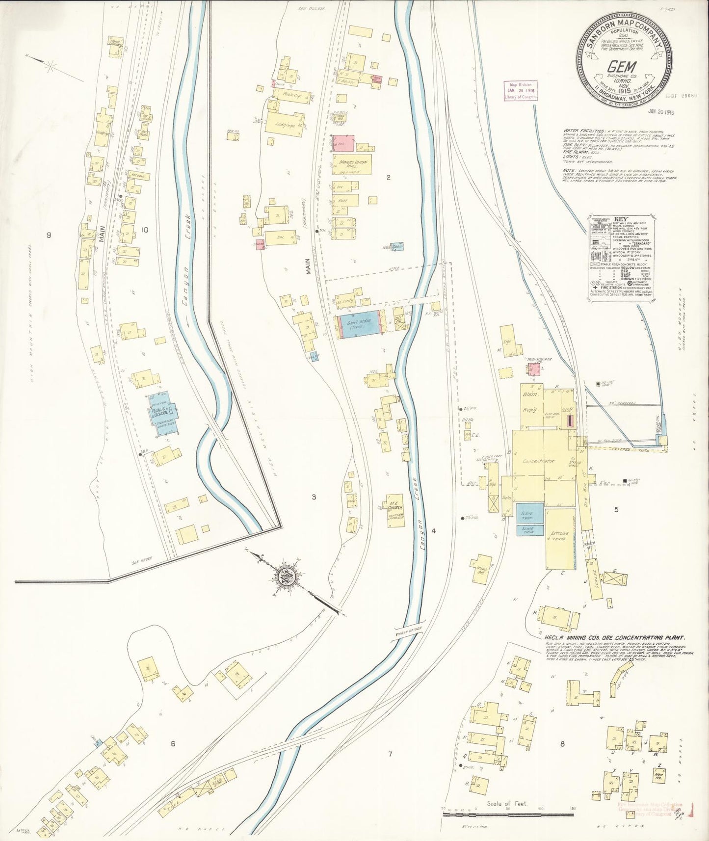 Sanborn Fire Insurance Map from Gem, Shoshone County, Idaho (1915), Sheet #0001 - Historic Sanborn Fire Insurance Map Print, vintage old map wall art, antique decor, genealogy gift, Idaho Idaho map