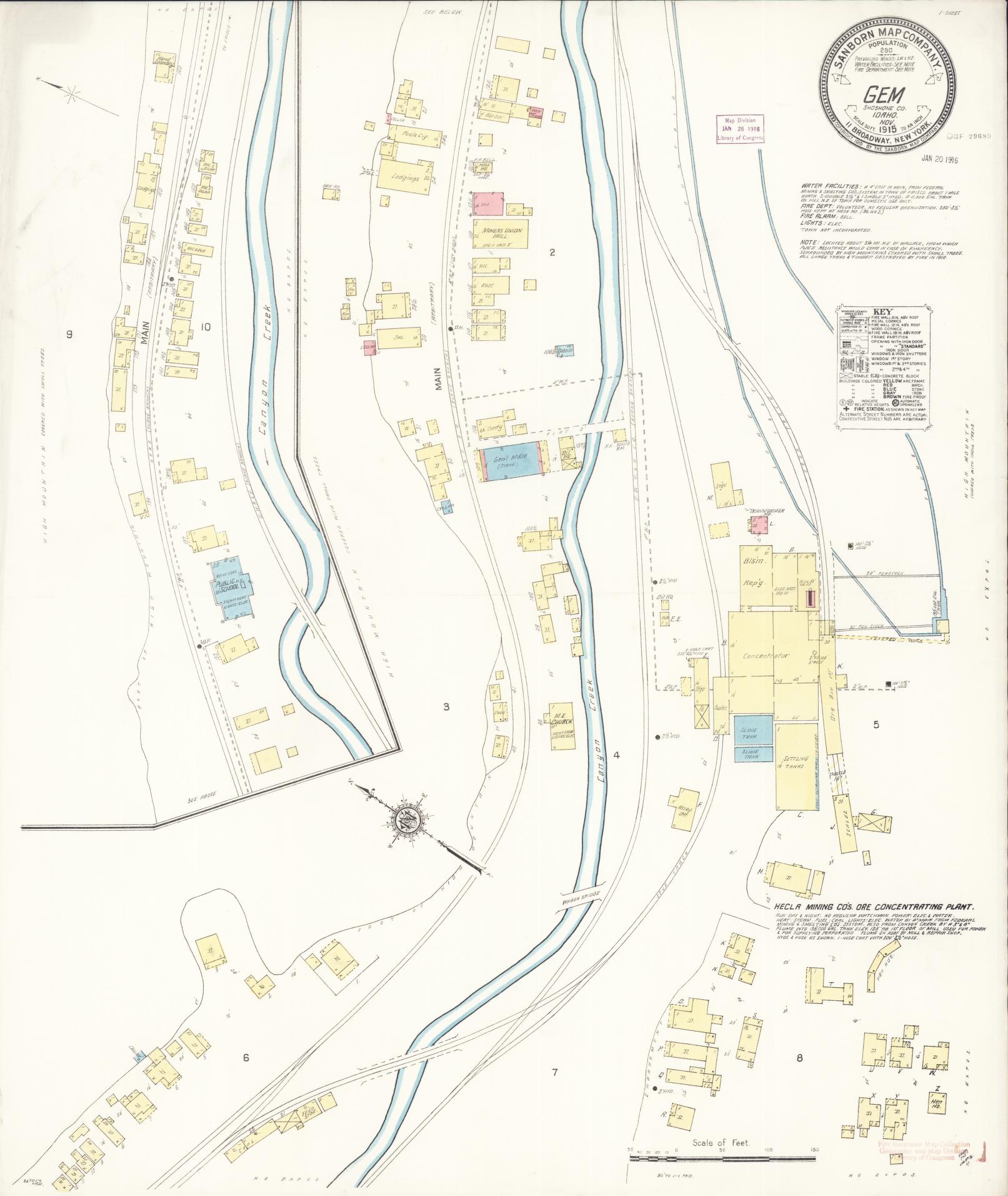 Sanborn Fire Insurance Map from Gem, Shoshone County, Idaho (1915), Sheet #0001 - Historic Sanborn Fire Insurance Map Print, vintage old map wall art, antique decor, genealogy gift, Idaho Idaho map