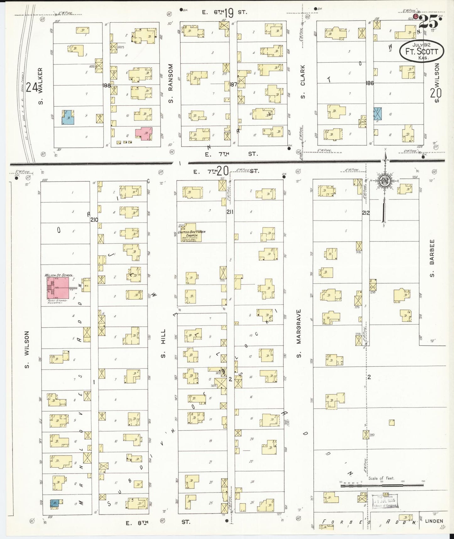 Sanborn Fire Insurance Map from Fort Scott, Bourbon County, Kansas (1912), Sheet #0025 - Historic Sanborn Fire Insurance Map Print, vintage old map wall art, antique decor, genealogy gift, Kansas Kansas map