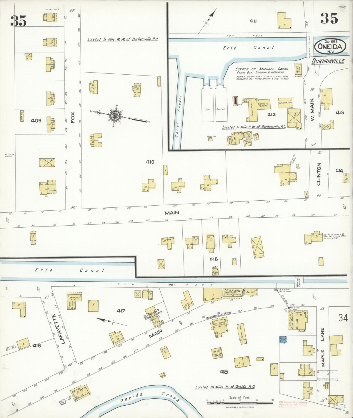 Sanborn Fire Insurance Map from Oneida, Madison County, New York (1923), Sheet #0035 - Historic Sanborn Fire Insurance Map Print, vintage old map wall art, antique decor, genealogy gift, New York New York map