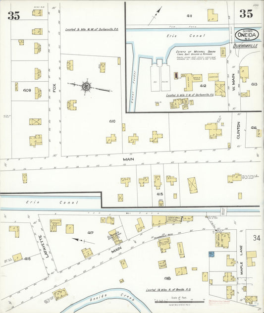 Sanborn Fire Insurance Map from Oneida, Madison County, New York (1923), Sheet #0035 - Historic Sanborn Fire Insurance Map Print, vintage old map wall art, antique decor, genealogy gift, New York New York map