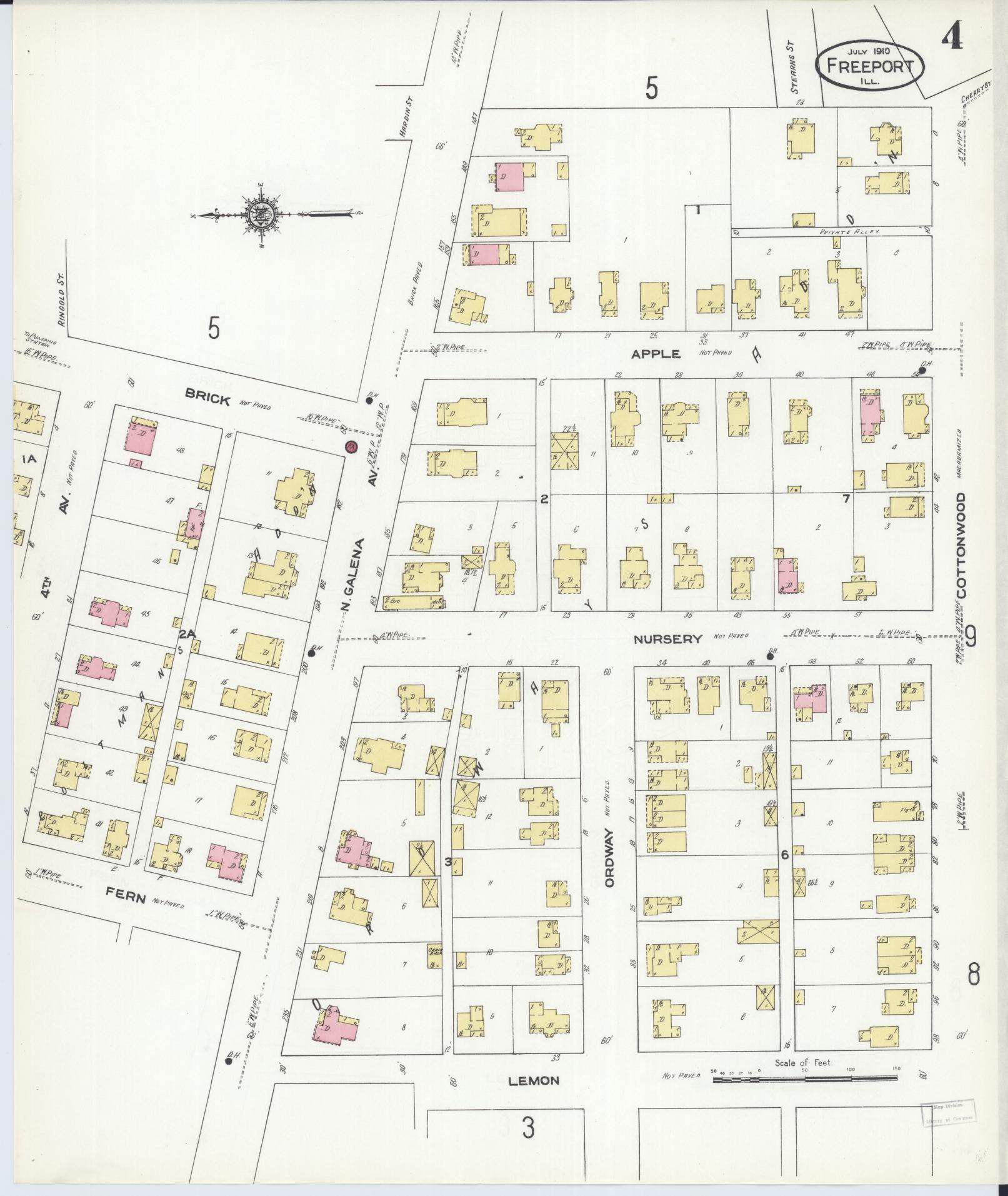 Sanborn Fire Insurance Map from Freeport, Stephenson County, Illinois (1910), Sheet #0004 - Historic Sanborn Fire Insurance Map Print, vintage old map wall art, antique decor, genealogy gift, Illinois Illinois map
