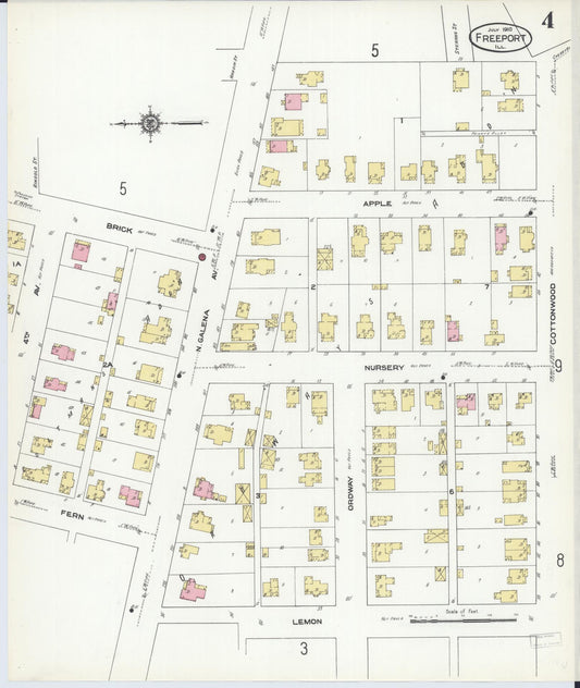 Sanborn Fire Insurance Map from Freeport, Stephenson County, Illinois (1910), Sheet #0004 - Historic Sanborn Fire Insurance Map Print, vintage old map wall art, antique decor, genealogy gift, Illinois Illinois map