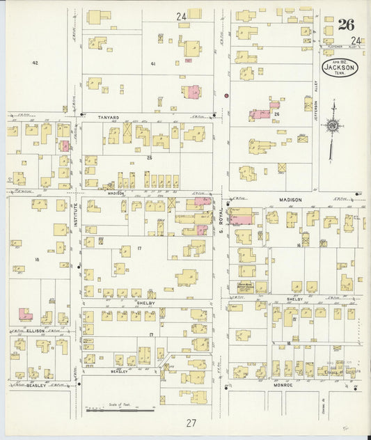 Sanborn Fire Insurance Map from Jackson, Madison County, Tennessee (1912), Sheet #0026 - Historic Sanborn Fire Insurance Map Print, vintage old map wall art, antique decor, genealogy gift, Tennessee Tennessee map