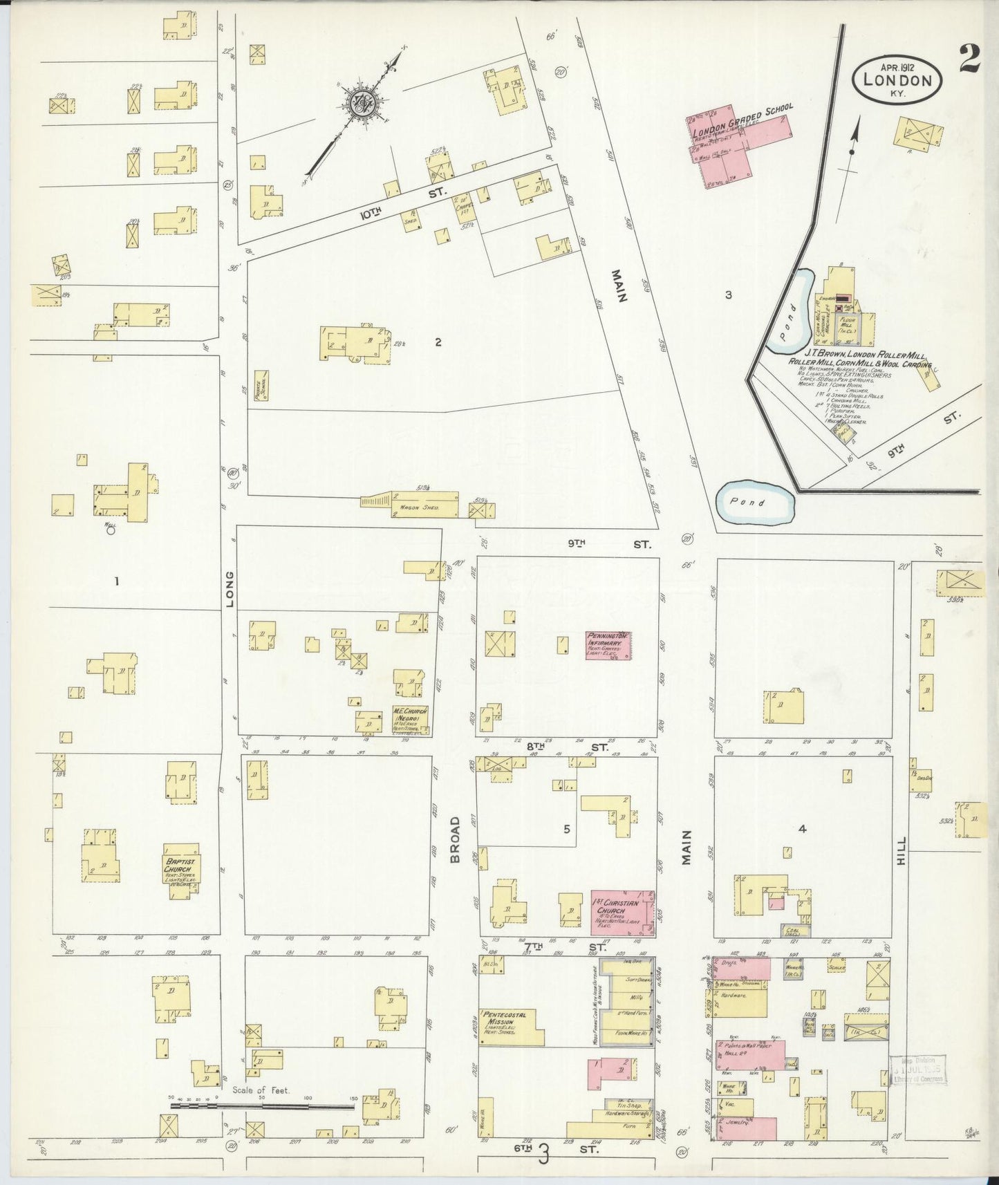 Sanborn Fire Insurance Map from London, Laurel County, Kentucky (1912), Sheet #0002 - Historic Sanborn Fire Insurance Map Print, vintage old map wall art, antique decor, genealogy gift, Kentucky Kentucky map