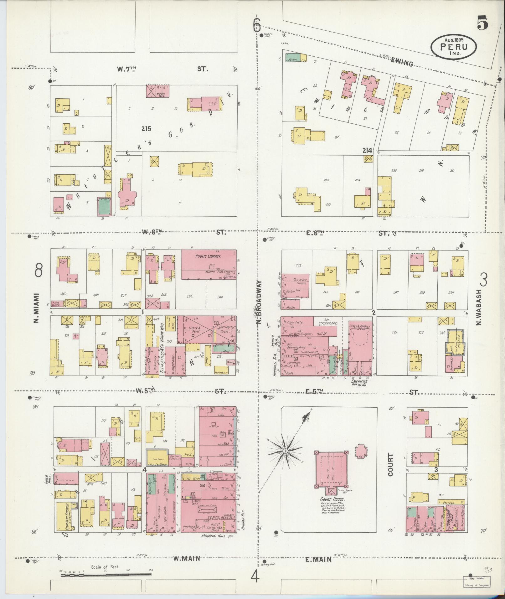Sanborn Fire Insurance Map from Peru, Miami County, Indiana (1899), Sheet #0005 - Complete Map Set gallery image, historic Sanborn map, vintage wall art, Indiana Indiana
