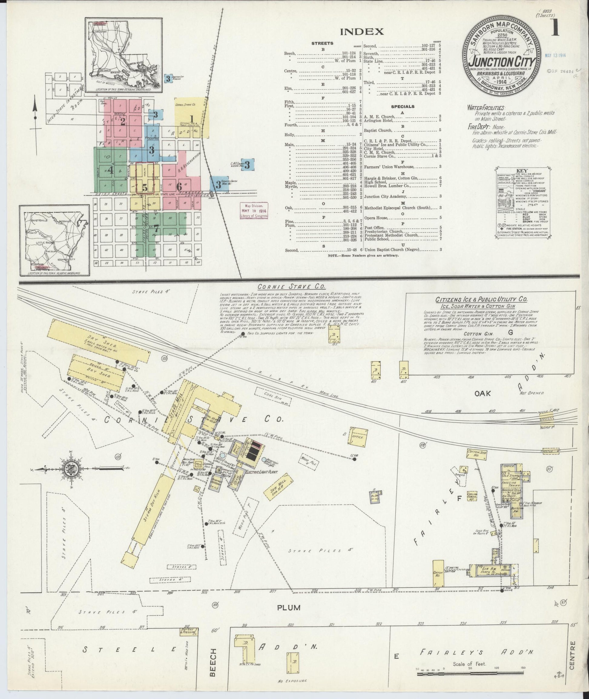 Sanborn Fire Insurance Map from Junction City, Union County, Arkansas (1914), Sheet #0001 - Historic Sanborn Fire Insurance Map Print, vintage old map wall art, antique decor, genealogy gift, Arkansas Arkansas map