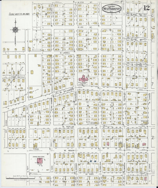 Sanborn Fire Insurance Map from West Frankfort, Franklin County, Illinois (1919), Sheet #0012 - Historic Sanborn Fire Insurance Map Print, vintage old map wall art, antique decor, genealogy gift, Illinois Illinois map