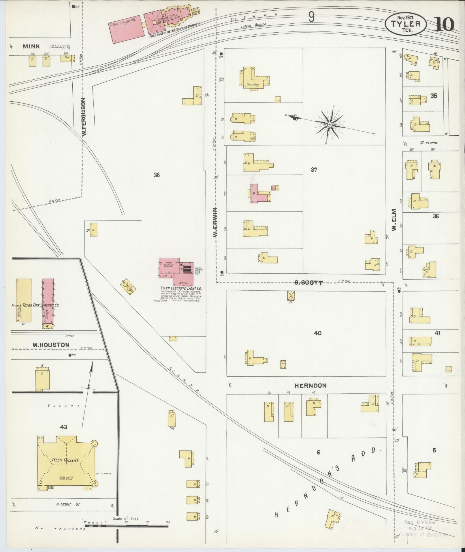 Sanborn Fire Insurance Map from Tyler, Smith County, Texas (1902), Sheet #0010 - Historic Sanborn Fire Insurance Map Print, vintage old map wall art, antique decor, genealogy gift, Texas Texas map