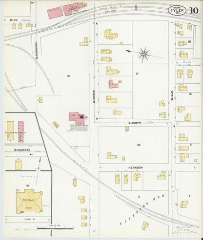 Sanborn Fire Insurance Map from Tyler, Smith County, Texas (1902), Sheet #0010 - Historic Sanborn Fire Insurance Map Print, vintage old map wall art, antique decor, genealogy gift, Texas Texas map