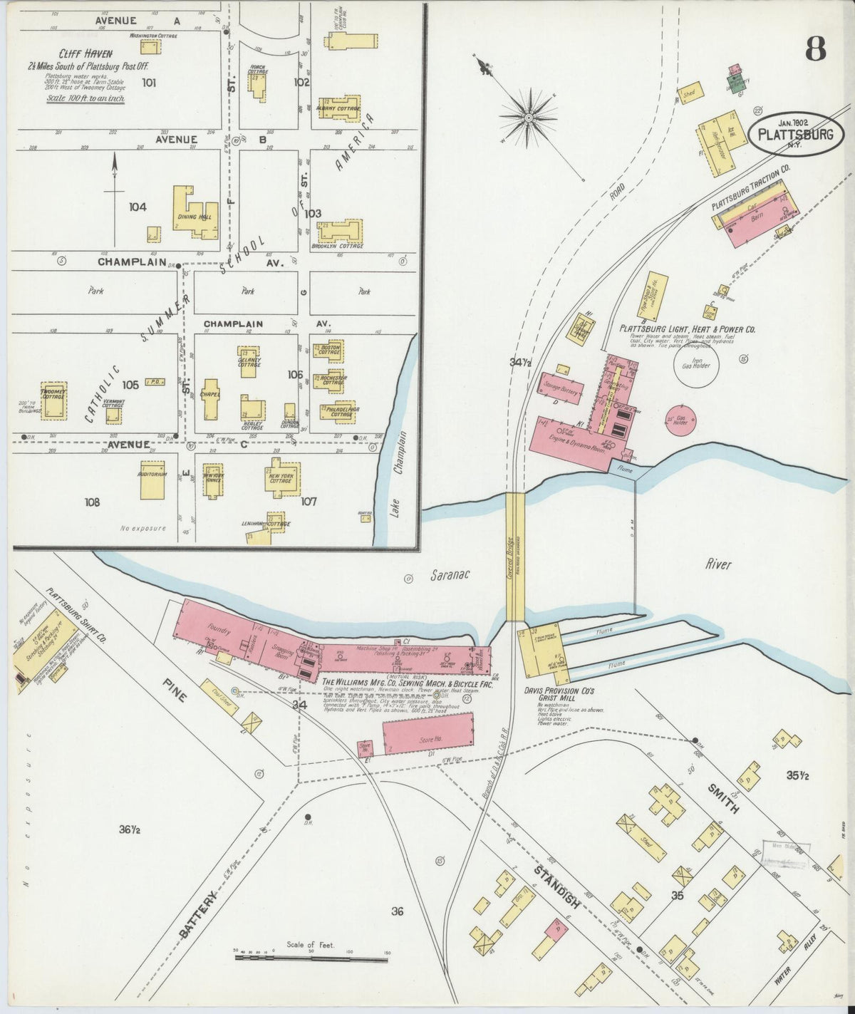 Sanborn Fire Insurance Map from Plattsburg, Clinton County, New York (1902), Sheet #0008 - Complete Map Set gallery image, historic Sanborn map, vintage wall art, New York New York