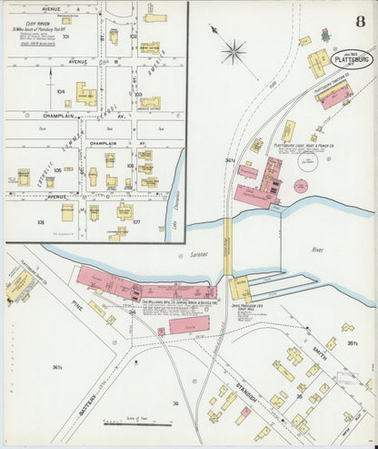Sanborn Fire Insurance Map from Plattsburg, Clinton County, New York (1902), Sheet #0008 - Complete Map Set gallery image, historic Sanborn map, vintage wall art, New York New York