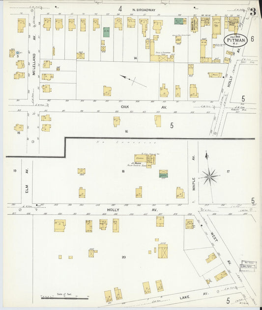 Sanborn Fire Insurance Map from Pitman, Gloucester County, New Jersey (1908), Sheet #0003 - Historic Sanborn Fire Insurance Map Print, vintage old map wall art, antique decor, genealogy gift, New Jersey New Jersey map