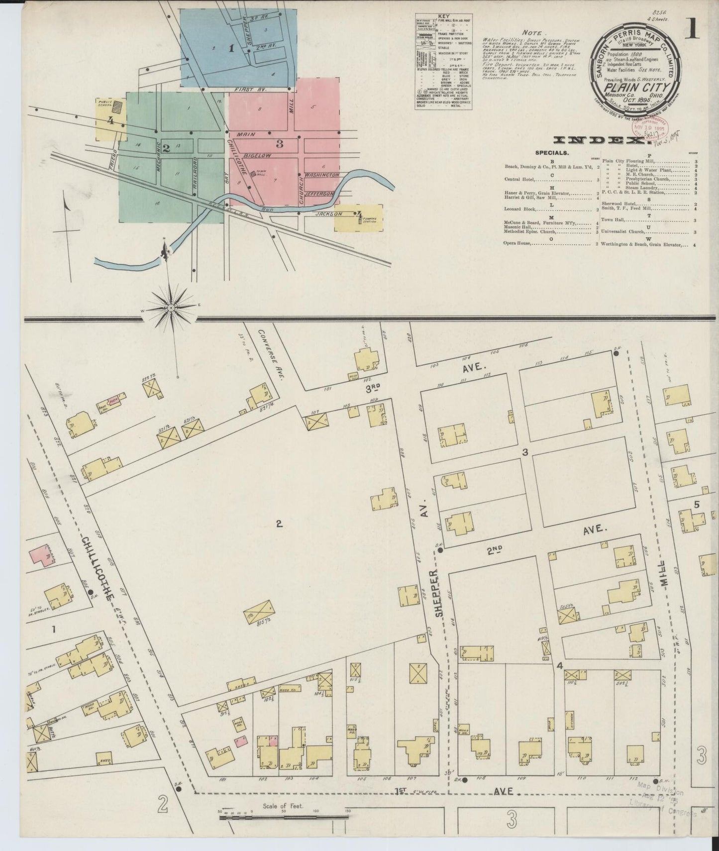 Sanborn Fire Insurance Map from Plain City, Madison And Union Counties, Ohio (1895), Sheet #0001 - Historic Sanborn Fire Insurance Map Print, vintage old map wall art, antique decor, genealogy gift, Ohio Ohio map