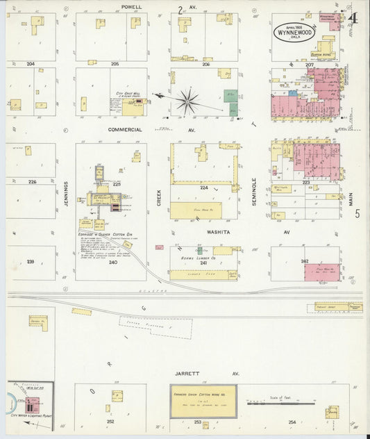 Sanborn Fire Insurance Map from Wynnewood, Garvin County, Oklahoma (1908), Sheet #0004 - Historic Sanborn Fire Insurance Map Print, vintage old map wall art, antique decor, genealogy gift, Oklahoma Oklahoma map