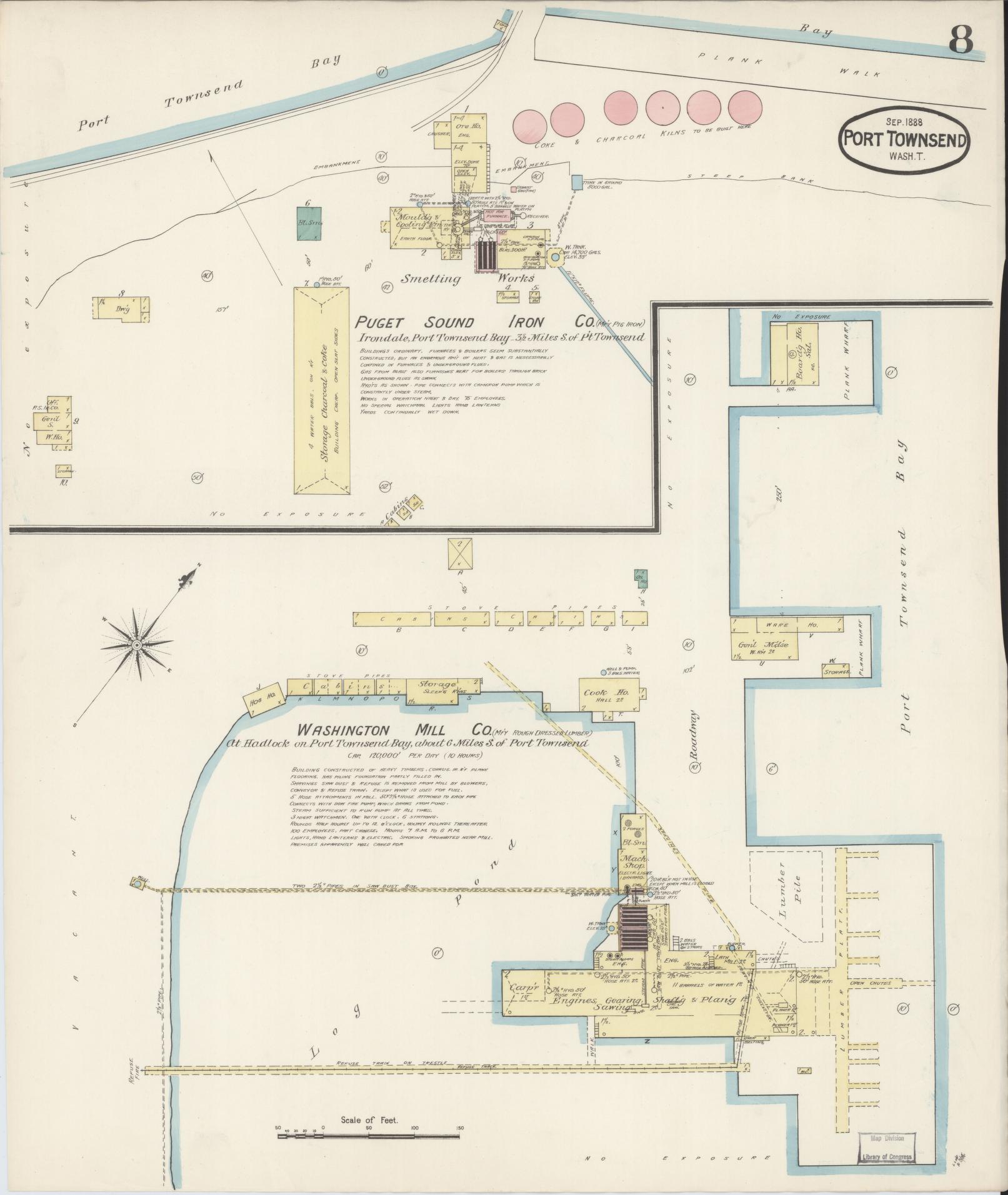 Sanborn Fire Insurance Map from Port Townsend, Jefferson County, Washington (1888), Sheet #0008 - Historic Sanborn Fire Insurance Map Print, vintage old map wall art, antique decor, genealogy gift, Washington Washington map