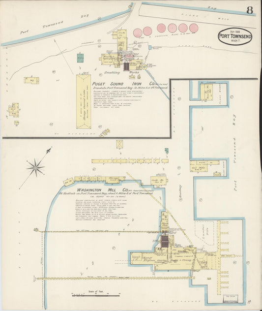 Sanborn Fire Insurance Map from Port Townsend, Jefferson County, Washington (1888), Sheet #0008 - Historic Sanborn Fire Insurance Map Print, vintage old map wall art, antique decor, genealogy gift, Washington Washington map
