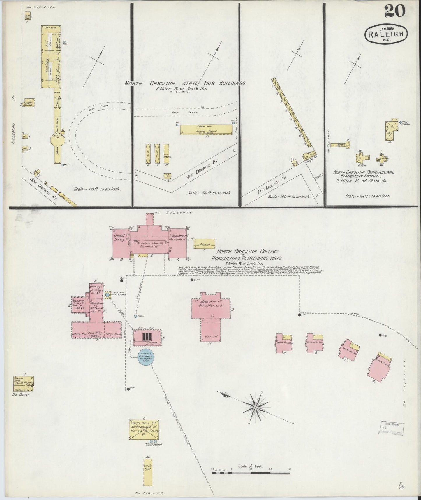 Sanborn Fire Insurance Map from Raleigh, Wake County, North Carolina (1896), Sheet #0020 - Historic Sanborn Fire Insurance Map Print, vintage old map wall art, antique decor, genealogy gift, North Carolina North Carolina map