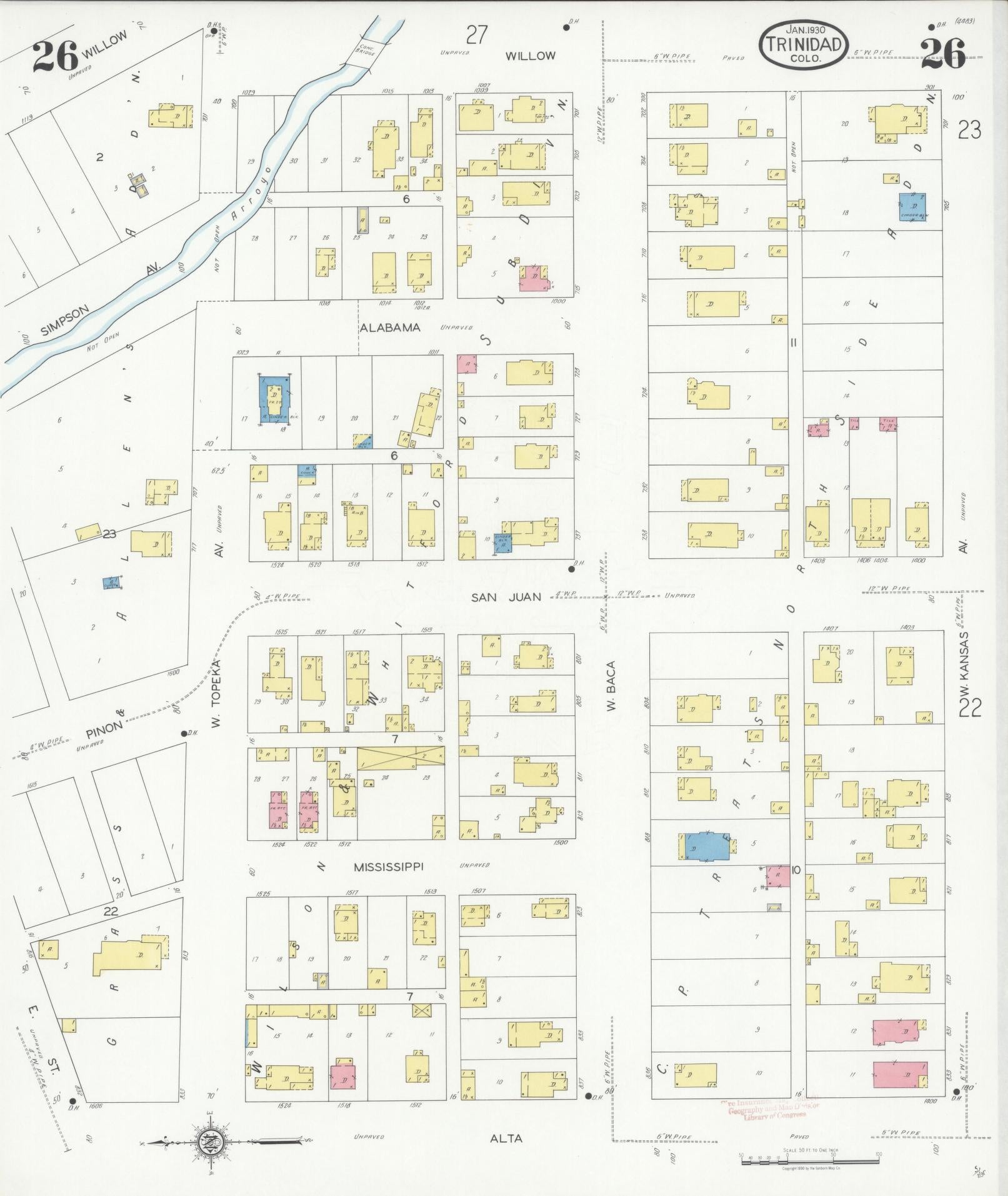 Sanborn Fire Insurance Map from Trinidad, Las Animas County, Colorado (1930), Sheet #0026 - Complete Map Set gallery image, historic Sanborn map, vintage wall art, Colorado Colorado